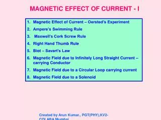 MAGNETIC EFFECT OF CURRENT - I