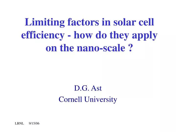 limiting factors in solar cell efficiency how do they apply on the nano scale