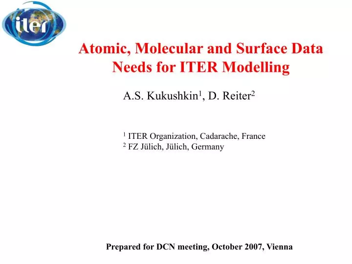 atomic molecular and surface data needs for iter modelling