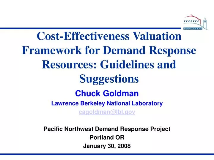 cost effectiveness valuation framework for demand response resources guidelines and suggestions