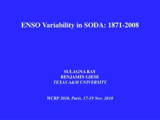 ENSO Variability in SODA: 1871-2008