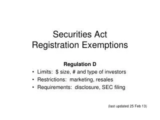 Securities Act Registration Exemptions