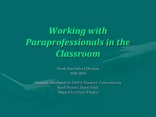 Working with Paraprofessionals in the Classroom