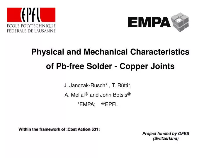 physical and mechanical characteristics of pb free solder copper joints