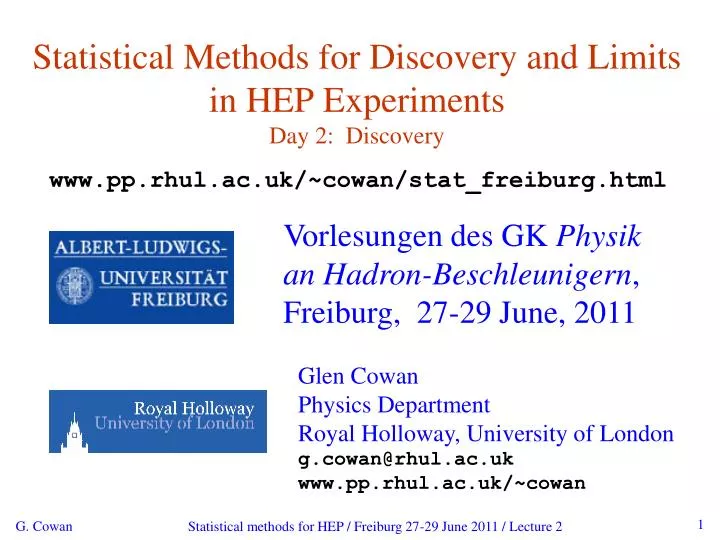 statistical methods for discovery and limits in hep experiments day 2 discovery