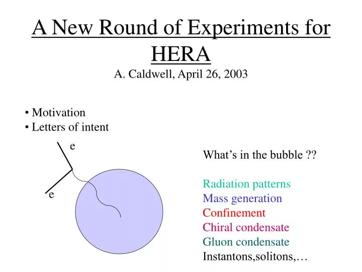a new round of experiments for hera a caldwell april 26 2003
