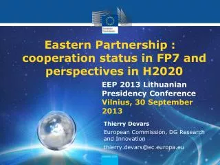 Eastern Partnership : cooperation status in FP7 and perspectives in H2020