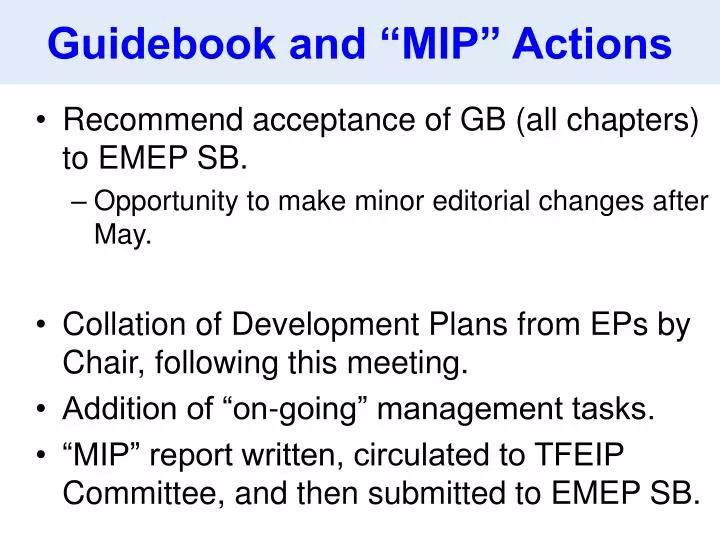 guidebook and mip actions