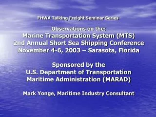 FHWA Talking Freight Seminar Series