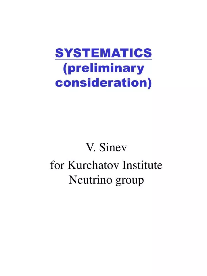 systematics preliminary consideration