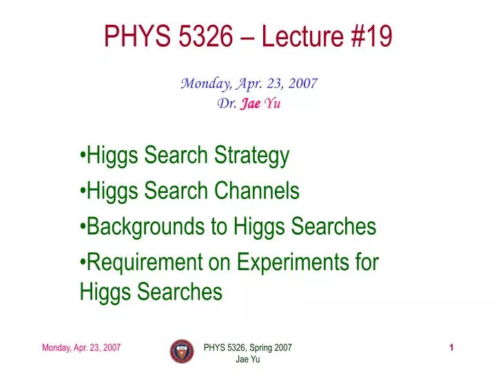 phys 5326 lecture 19