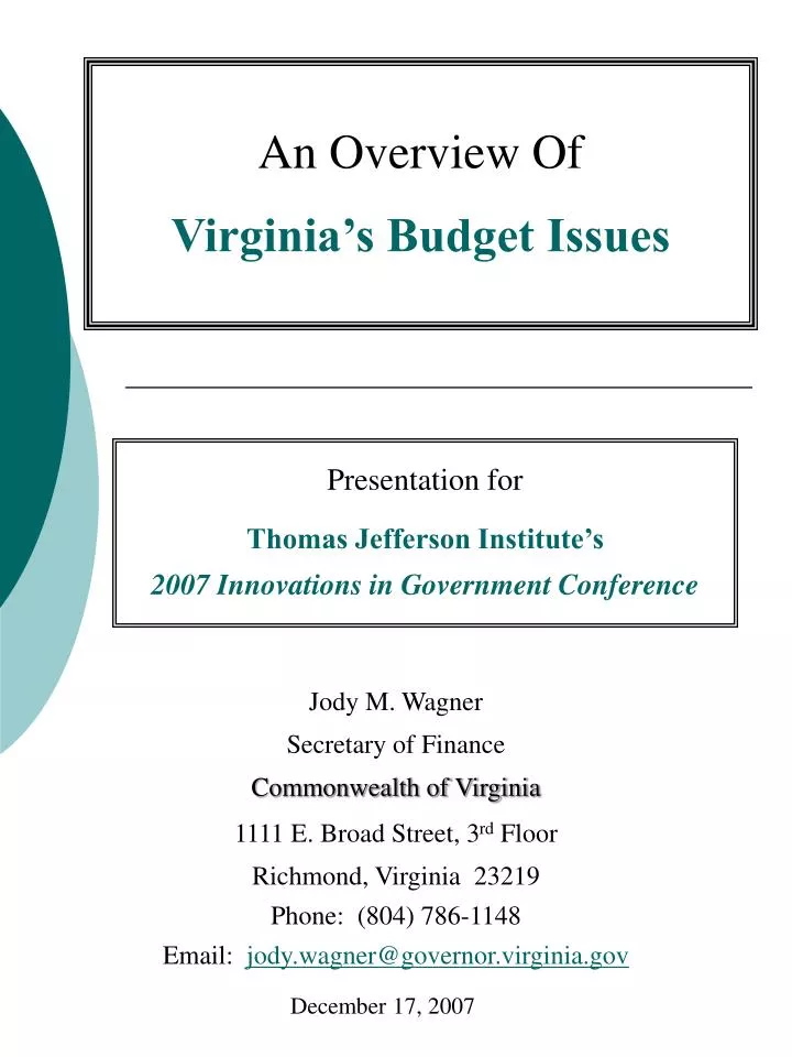 presentation for thomas jefferson institute s 2007 innovations in government conference