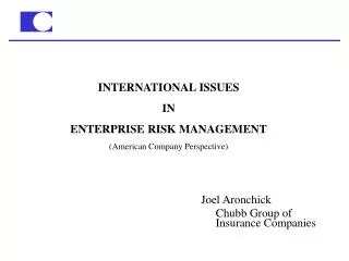 INTERNATIONAL ISSUES IN ENTERPRISE RISK MANAGEMENT (American Company Perspective)