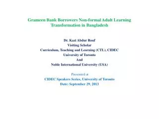Grameen Bank Borrowers Non-formal Adult Learning Transformation in Bangladesh