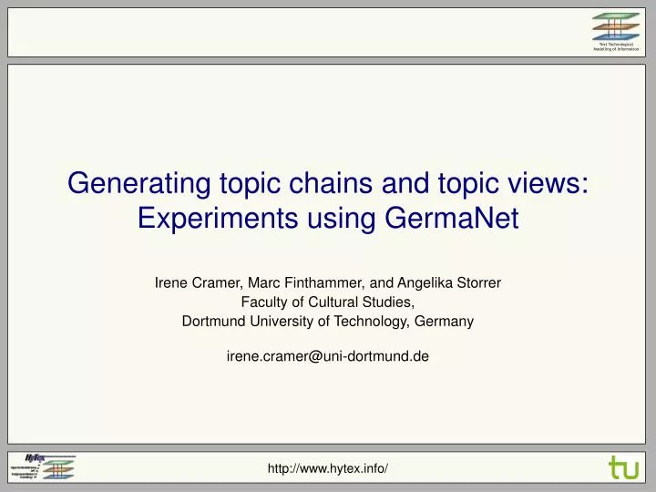 generating topic chains and topic views experiments using germanet
