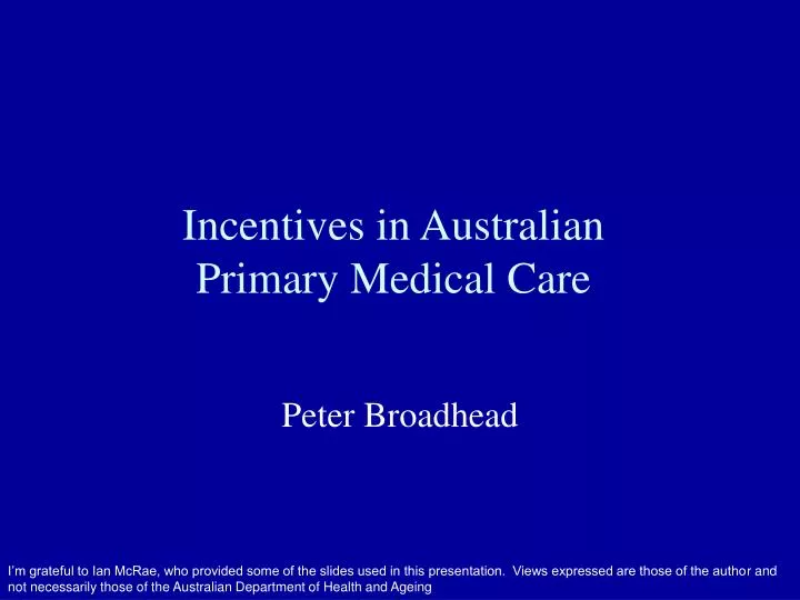 incentives in australian primary medical care