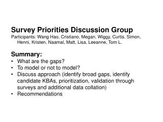 Survey Priorities Discussion Group