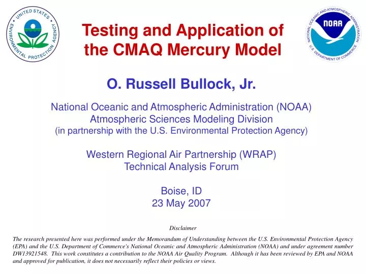 testing and application of the cmaq mercury model