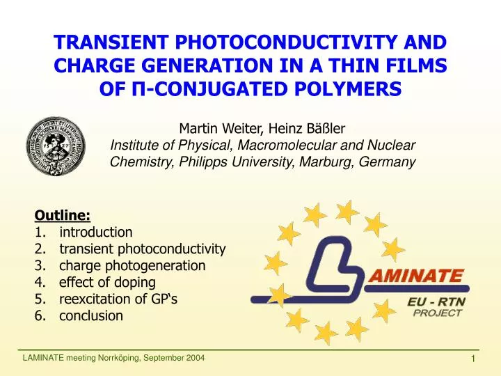 transient photoconductivity and charge generation in a thin films of con jugated polymers