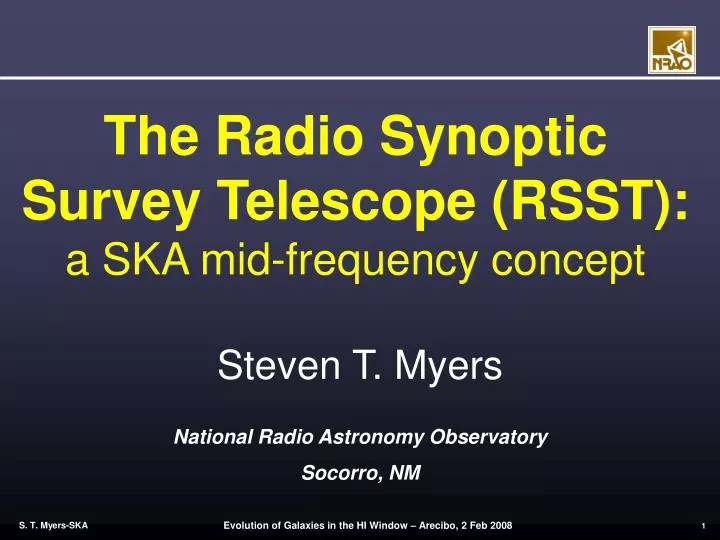 the radio synoptic survey telescope rsst a ska mid frequency concept