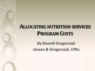 Allocating nutrition services Program Costs
