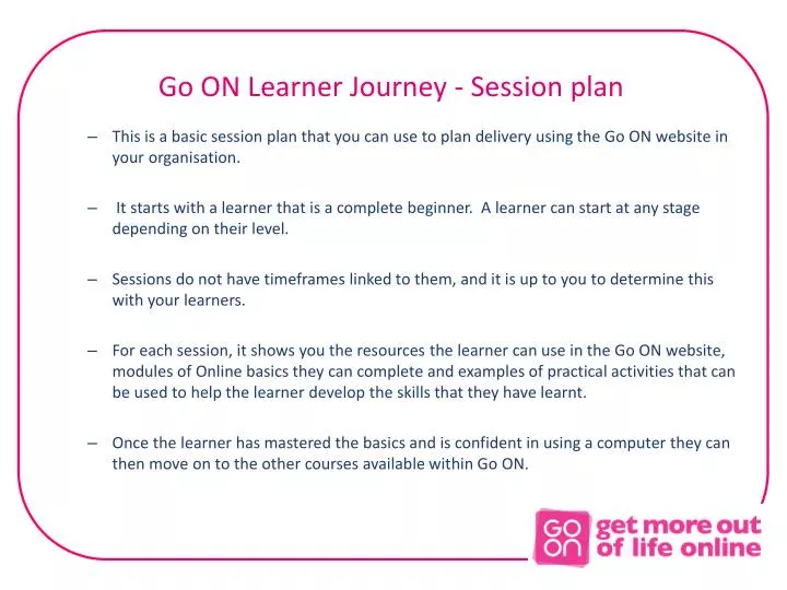 go on learner journey session plan