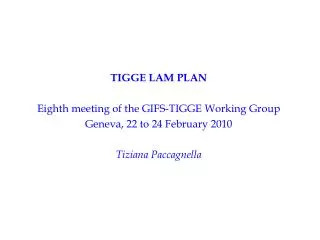 TIGGE LAM PLAN Eighth meeting of the GIFS-TIGGE Working Group Geneva, 22 to 24 February 2010