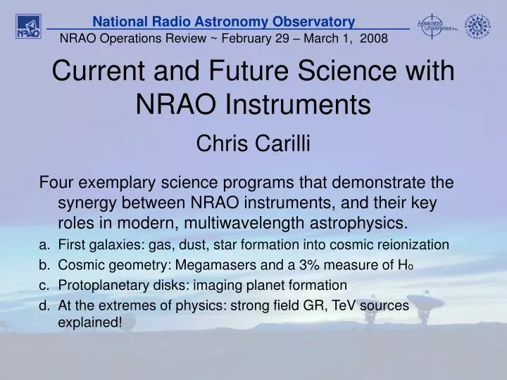 current and future science with nrao instruments