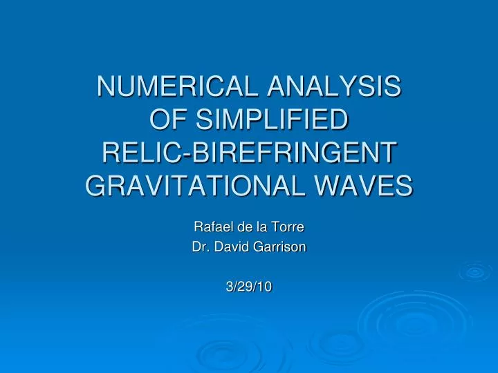 numerical analysis of simplified relic birefringent gravitational waves