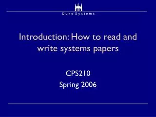 Introduction: How to read and write systems papers