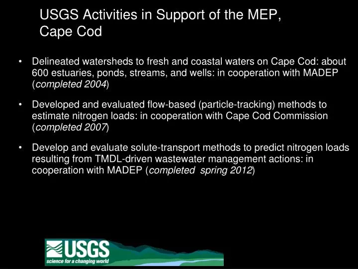 usgs activities in support of the mep cape cod