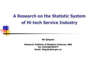 A Research on the Statistic System of Hi-tech Service Industry
