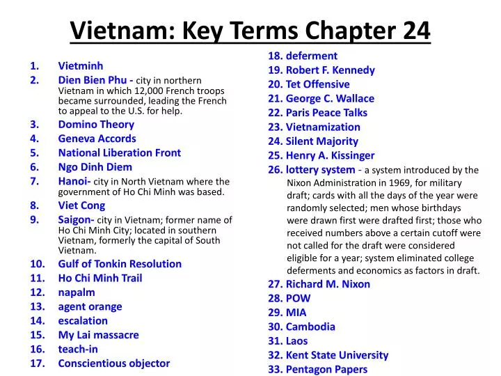 vietnam key terms chapter 24