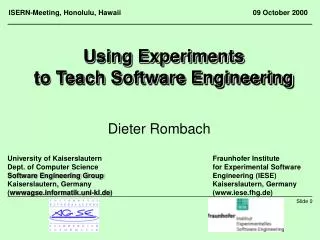Using Experiments to Teach Software Engineering