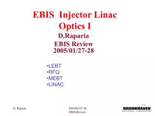 EBIS Injector Linac Optics I