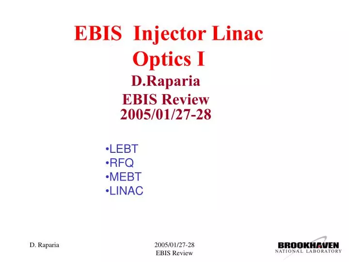 ebis injector linac optics i