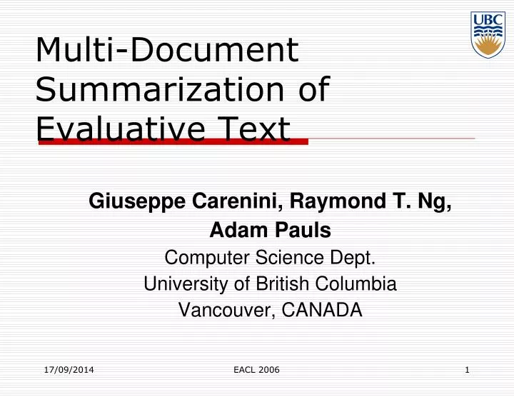 multi document summarization of evaluative text