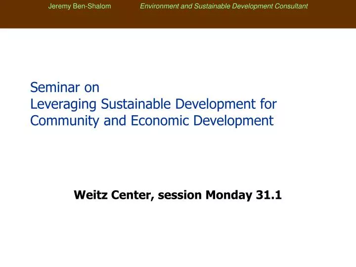 seminar on leveraging sustainable development for community and economic development