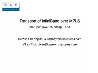 Transport of InfiniBand over MPLS draft-puri-pwe3-ib-encap-01.txt