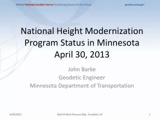 National Height Modernization Program Status in Minnesota April 30, 2013