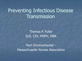 Preventing Infectious Disease Transmission
