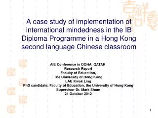 AIE Conference in DOHA, QATAR Research Report Faculty of Education, The University of Hong Kong
