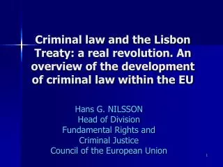Hans G. NILSSON Head of Division Fundamental Rights and Criminal Justice