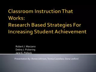 Classroom Instruction That Works: Research Based Strategies For Increasing Student Achievement