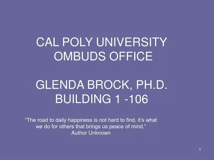 cal poly university ombuds office glenda brock ph d building 1 106