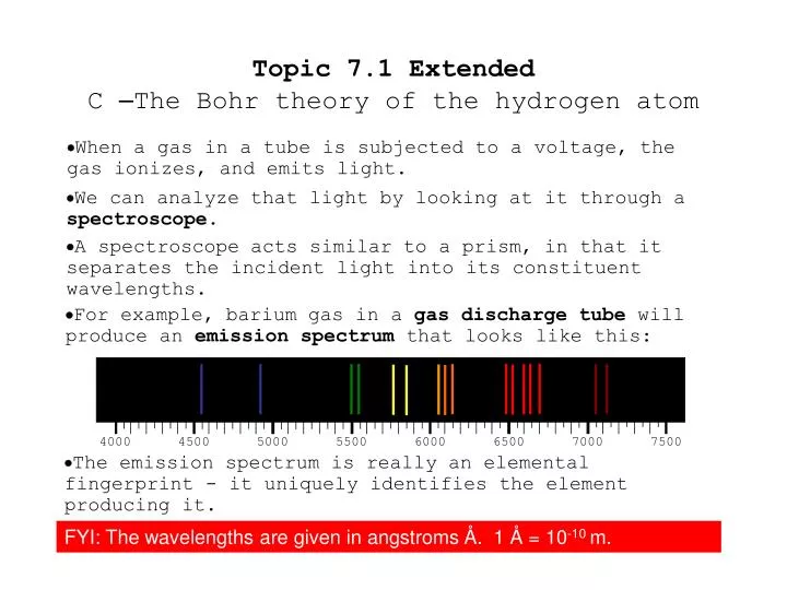 topic 7 1 extended c the bohr theory of the hydrogen atom
