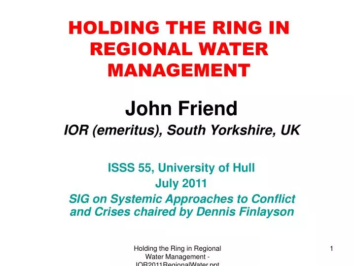 holding the ring in regional water management