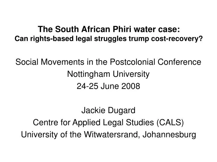 the south african phiri water case can rights based legal struggles trump cost recovery