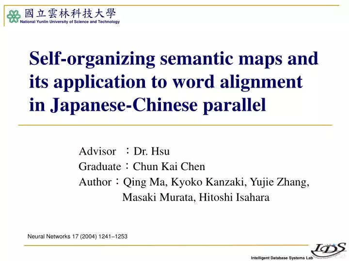 self organizing semantic maps and its application to word alignment in japanese chinese parallel