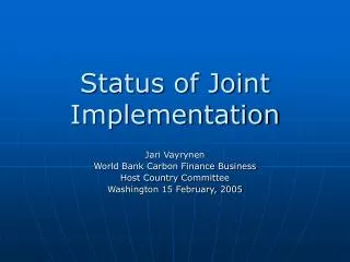 Status of Joint Implementation